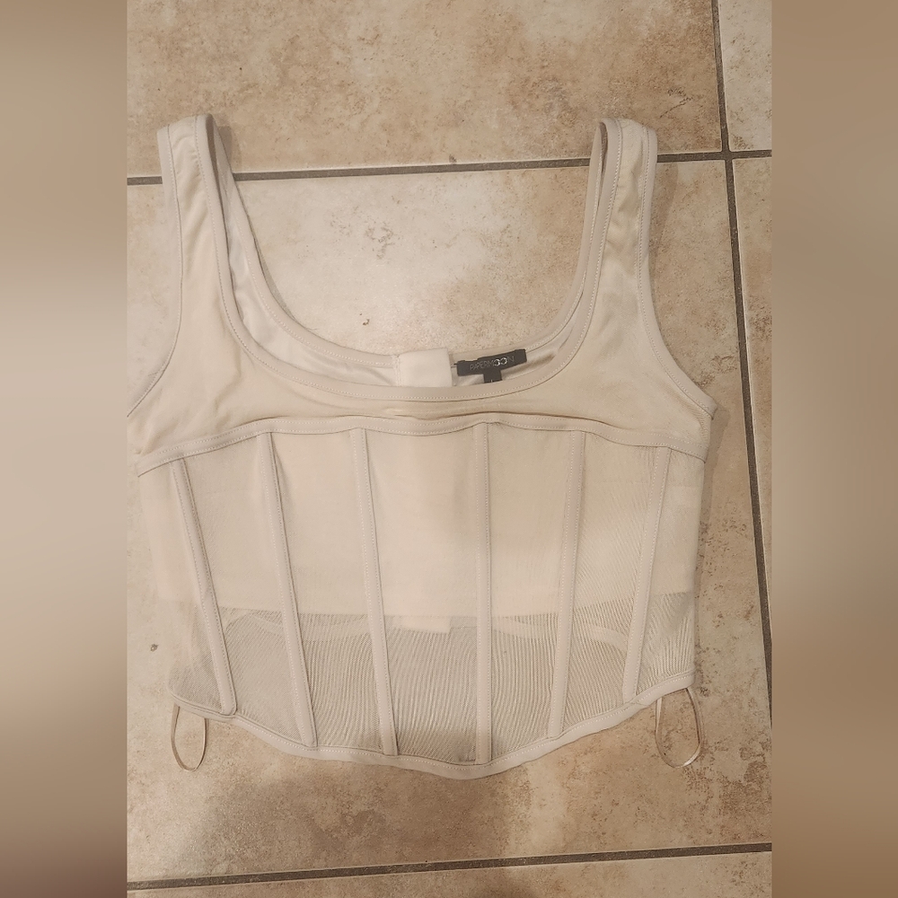 Cream Mesh Corset Top by Papermoon
